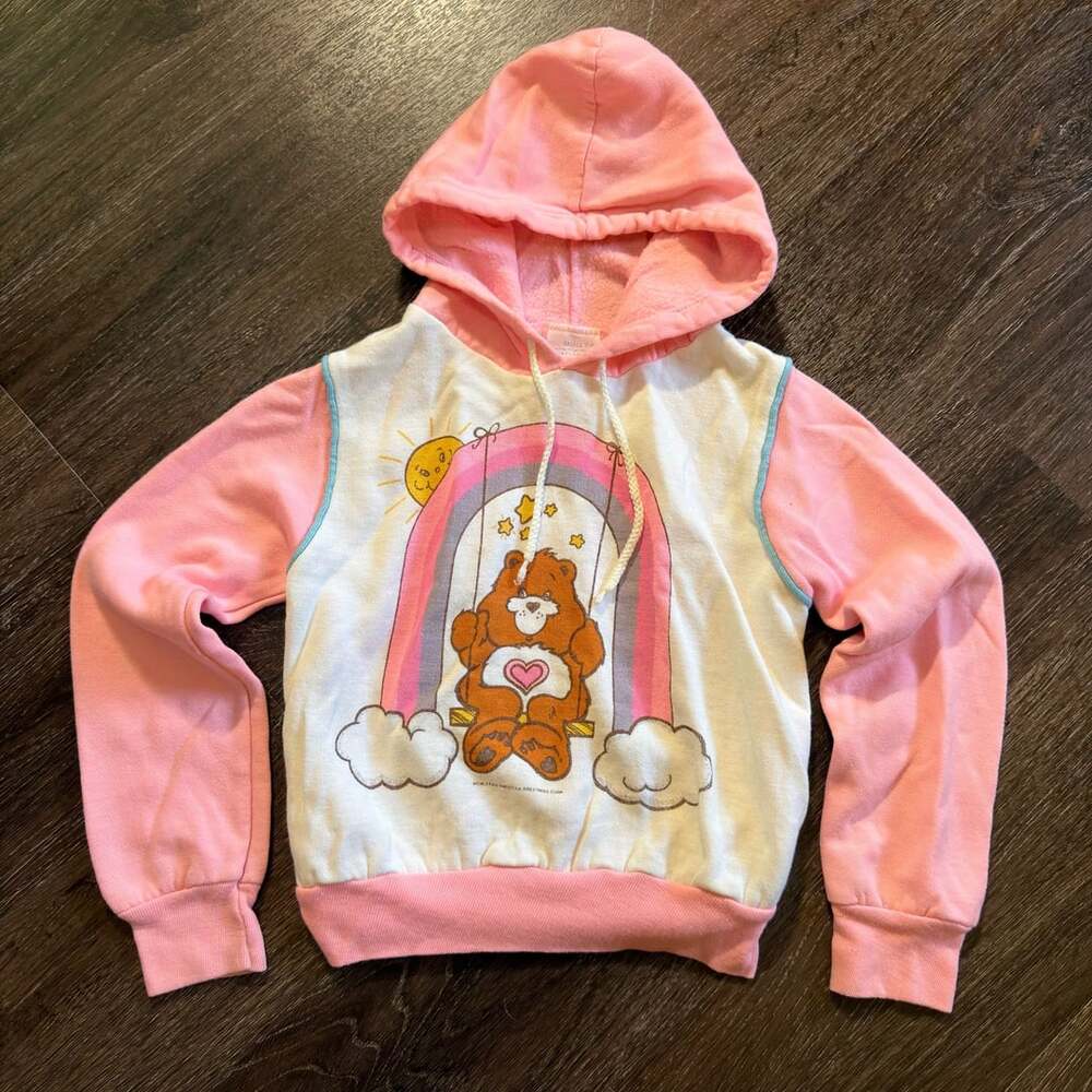 Care Bears Vintage Hoodie Size 7-8 Pink Tenderheart Bear Rainbow